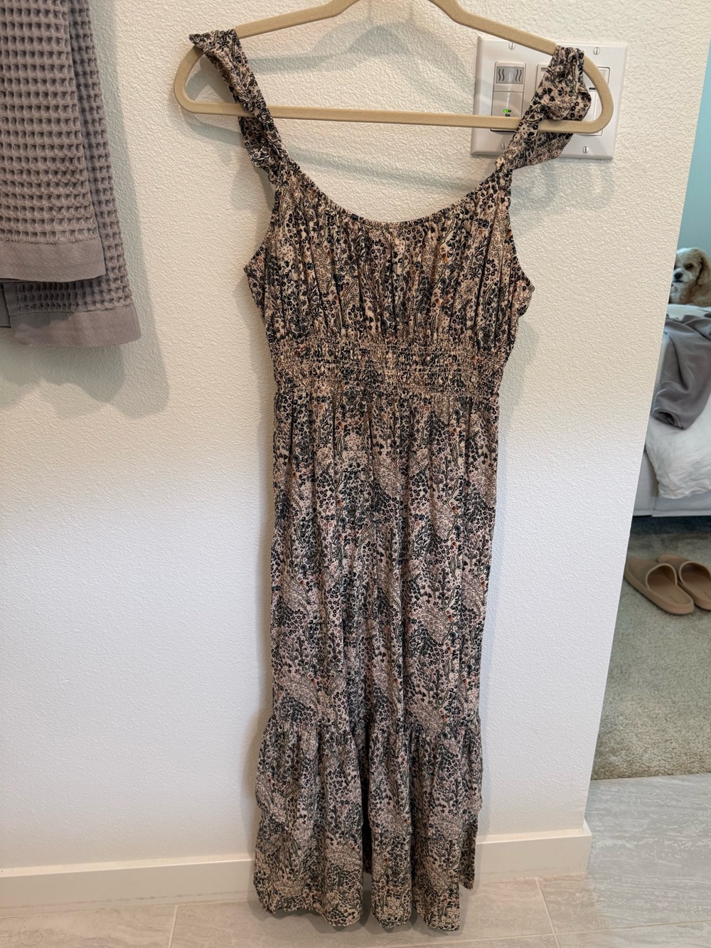 PAIGE Neutral Floral Maxi Dress with Smocked Waist